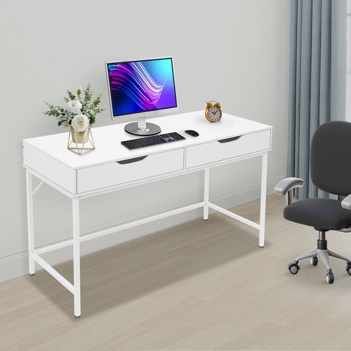 Computer Desk with 2 Drawers & Metal Frame Modern Study Writing Office Table