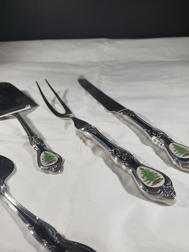 Spode Christmas Tree Serving Utensil Set 4 Piece Fork.knife.grader.cake Server