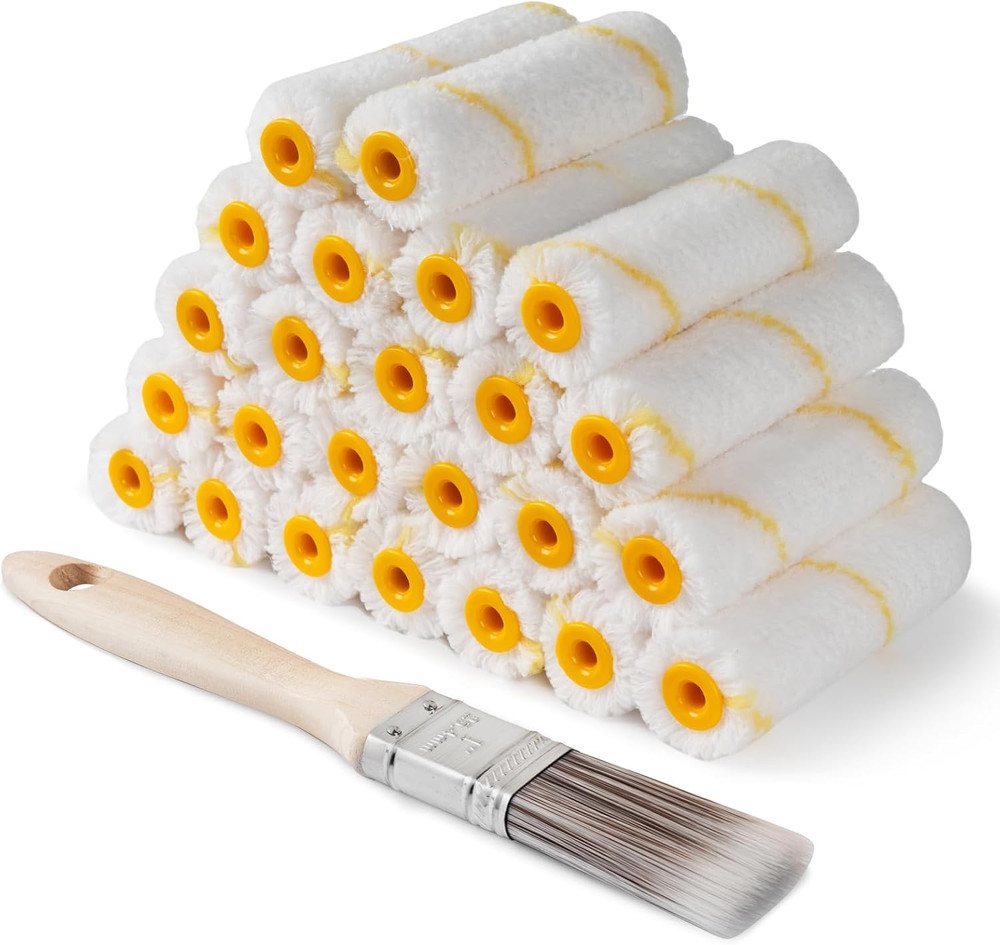 Paint Roller Covers, 25 Pack, 4 Inch 3/8" Nap Mini Microfiber Roller Covers for