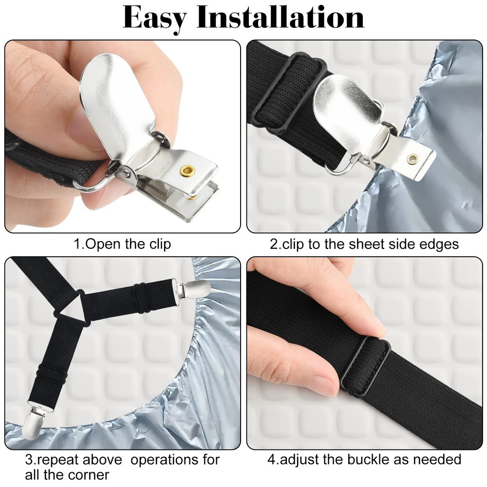 Bed Sheet Fasteners Straps Adjustable Bed Sheet Holder Bands with Sheet Clips.