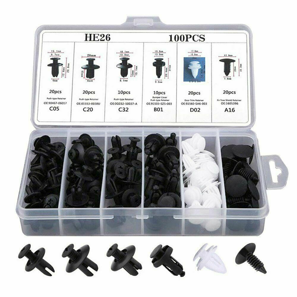 100PCS Retainer Clips Body Bumper Rivet Retainer Trim Molding Push Pin Clips Kit