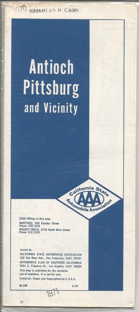Antioch Pittsburg and Vicinity AAA Map 1970