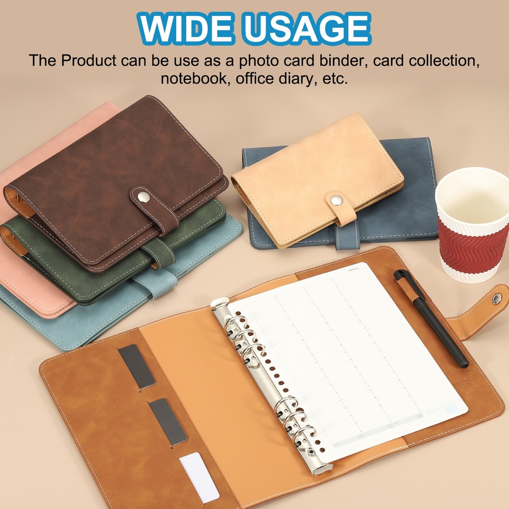 A7 PU Leather Binder Cover, 6 Ring Loose Leaf Binder Protector, Khaki
