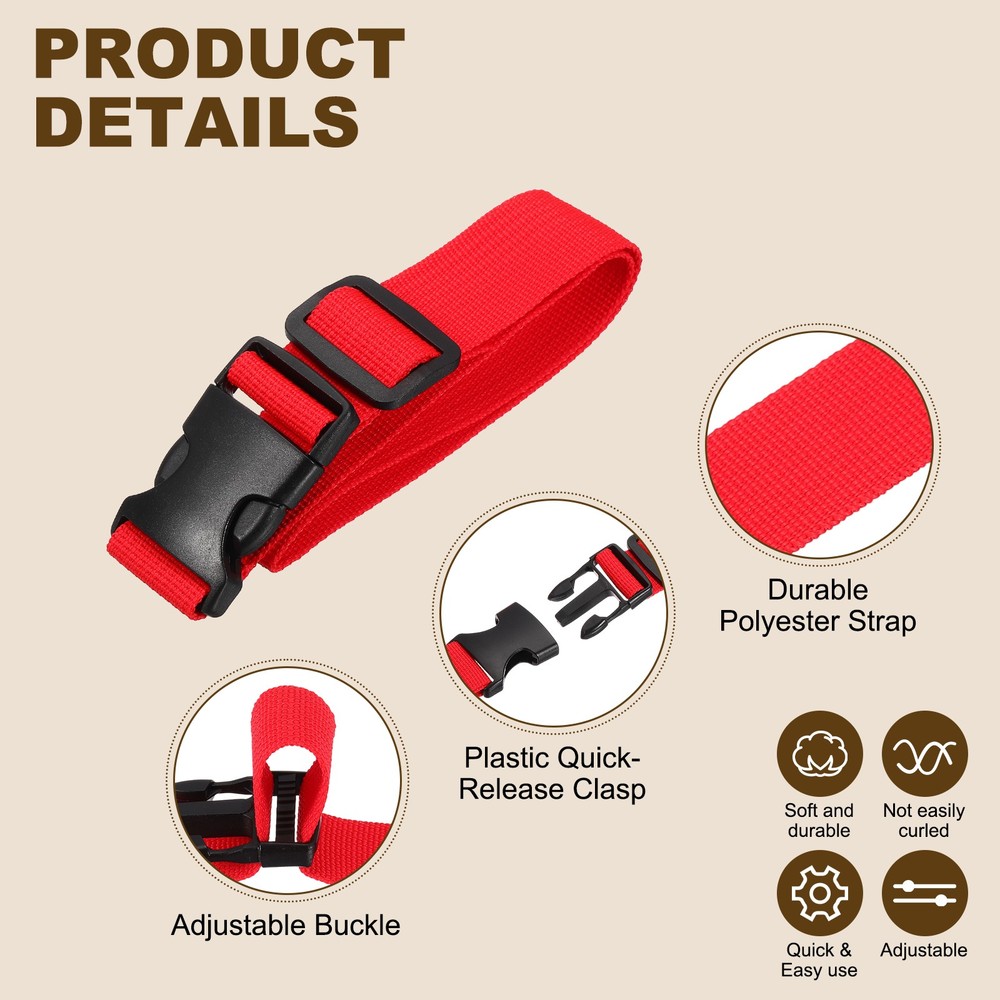 3pcs 1" x 2ft Utility Straps with Quick Release Buckle Adjustable, Red