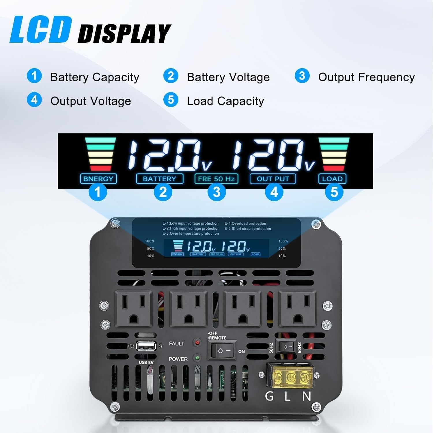 Used Cantonape 5000W Power Inverter 12V to 110V/120V DC toAC with LCD Display