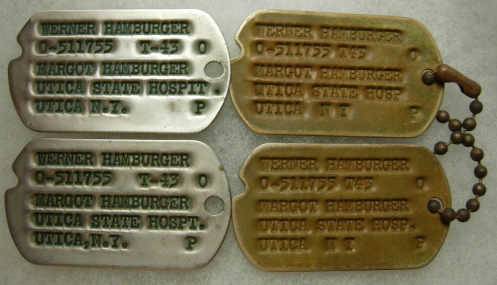 WW2 US Army Officer Dog Tags - 2 Pair - Next of Kin - State Hospital Utica NY XB