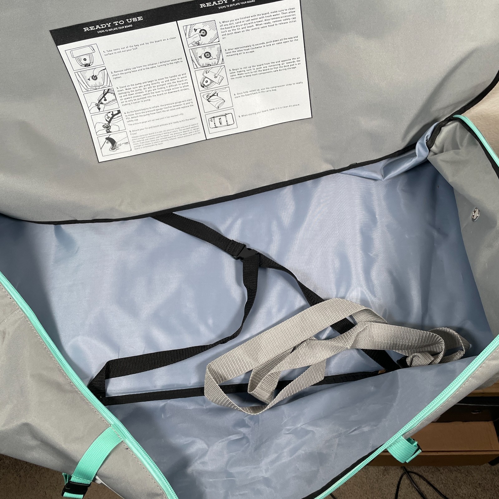 Bote Breeze Aero Inflatable Paddle Board Back Pack Storage Carry Bag Gray Straps