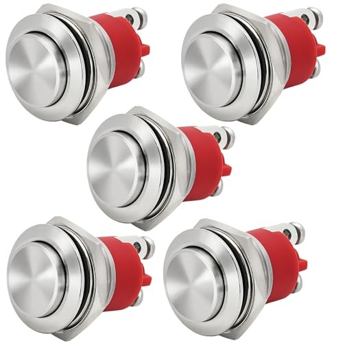 5Pcs 19mm Momentary Push Button Switch High Round IP68 Waterproof 5Pcs Silver