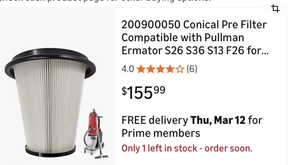 HonHuCo Conical Pre Filter For Dust Extract Pullman Ernator/ Husqvarna