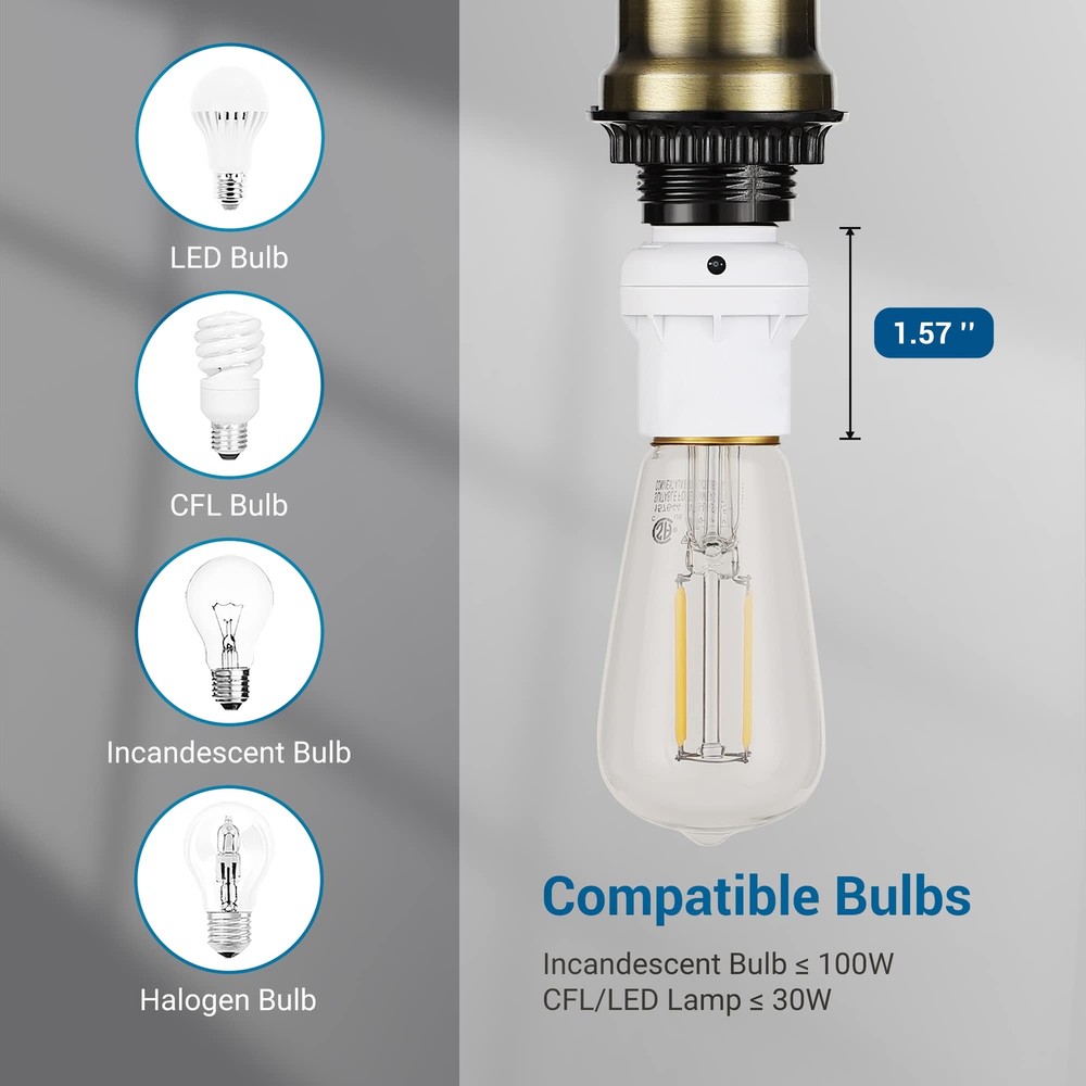 Light Sensor Socket, E26 E27 Automatic Dusk to Dawn Light Bulb Socket Adapter