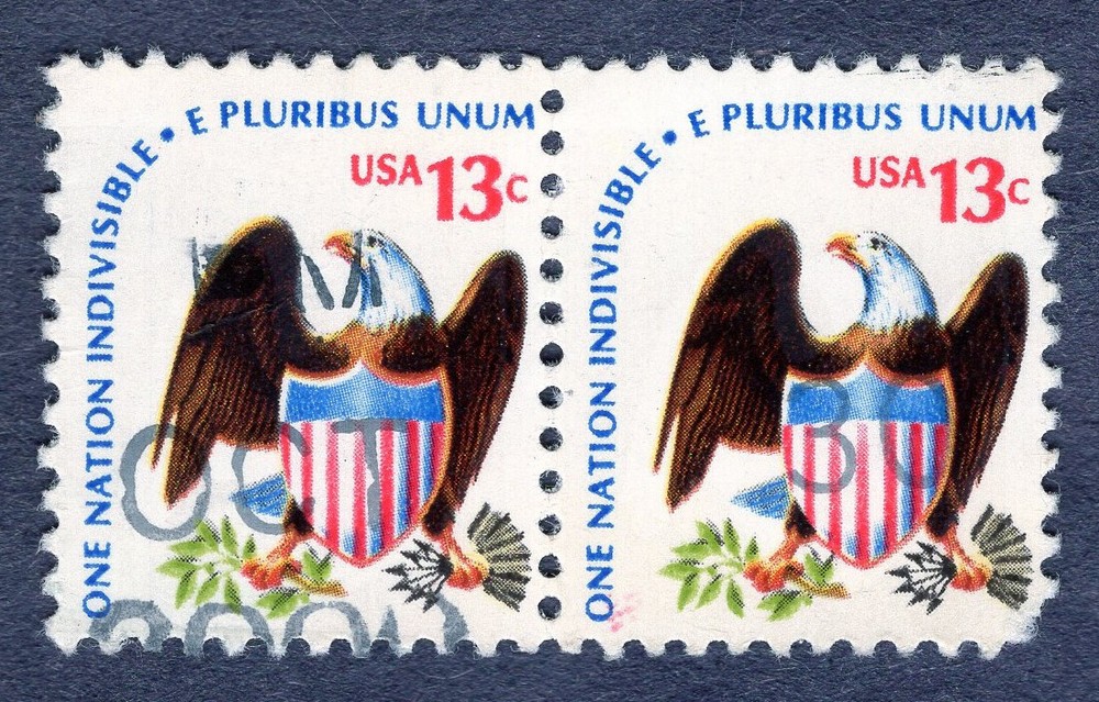 1975 Stamp #1596 Horiz. Pair Eagle and Shield Used