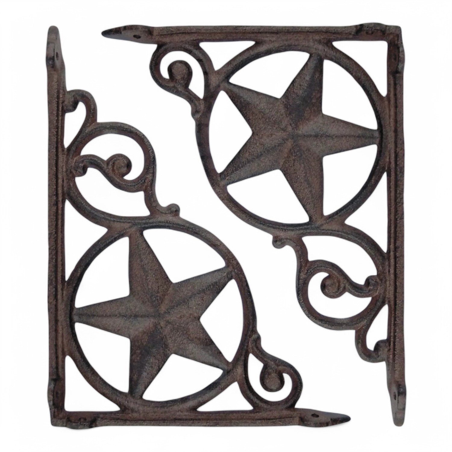 Western Star Shelf Brackets – Set of 2 Rustic Cast Iron Scroll Heavy Duty 9"