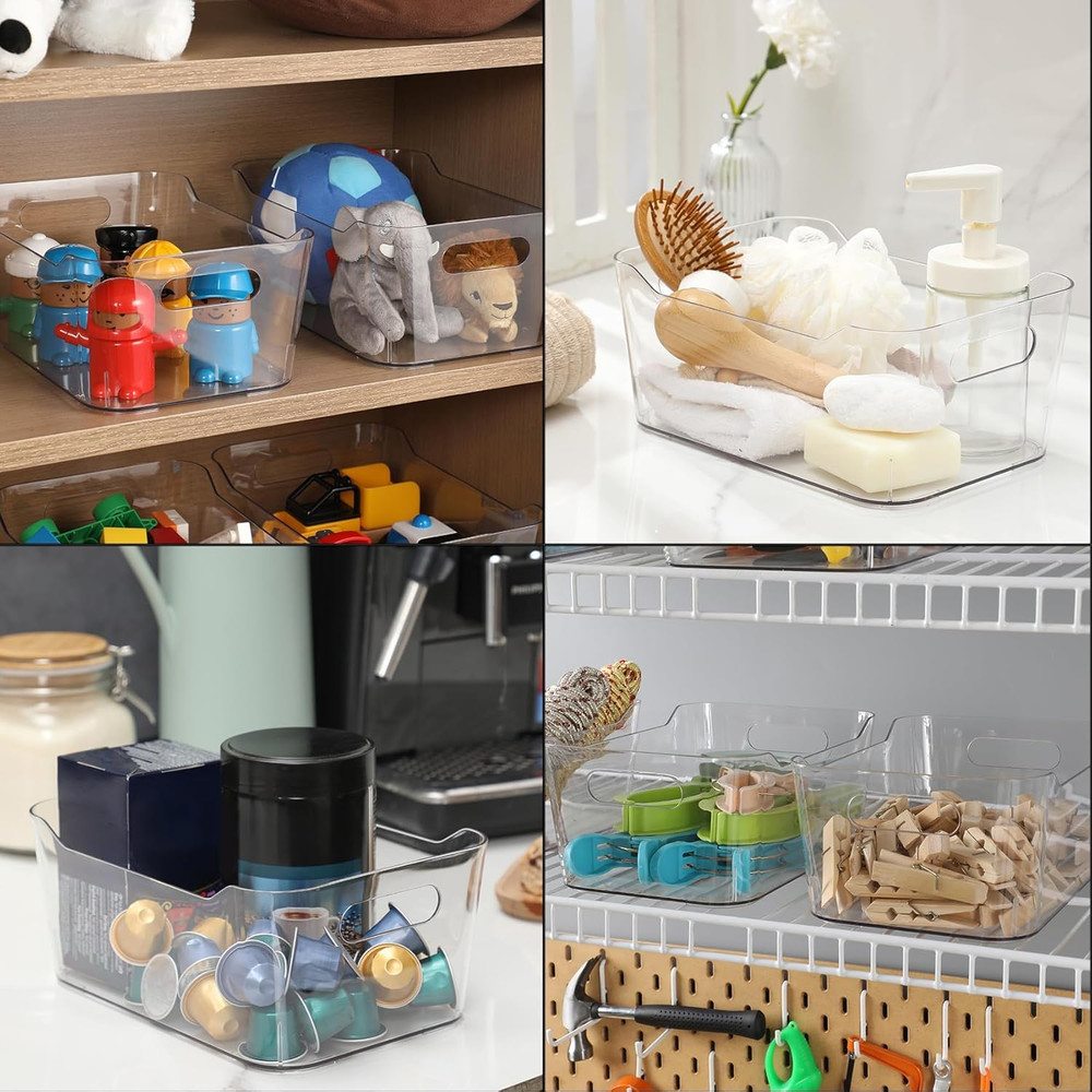 12 PACK Multi-Use Clear Plastic Storage Bins for Organizing w/ Labels - Home, Ki