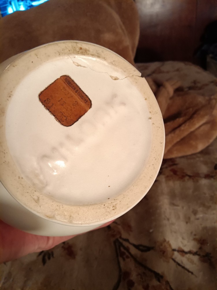 Nilok Ceramic Pitcher White Matte Pottery Round Solid Handle Impressed Backstamp