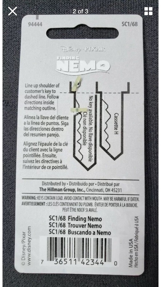 DISNEY Finding Nemo Blank House Key Collectable Keys Locks SC1/68