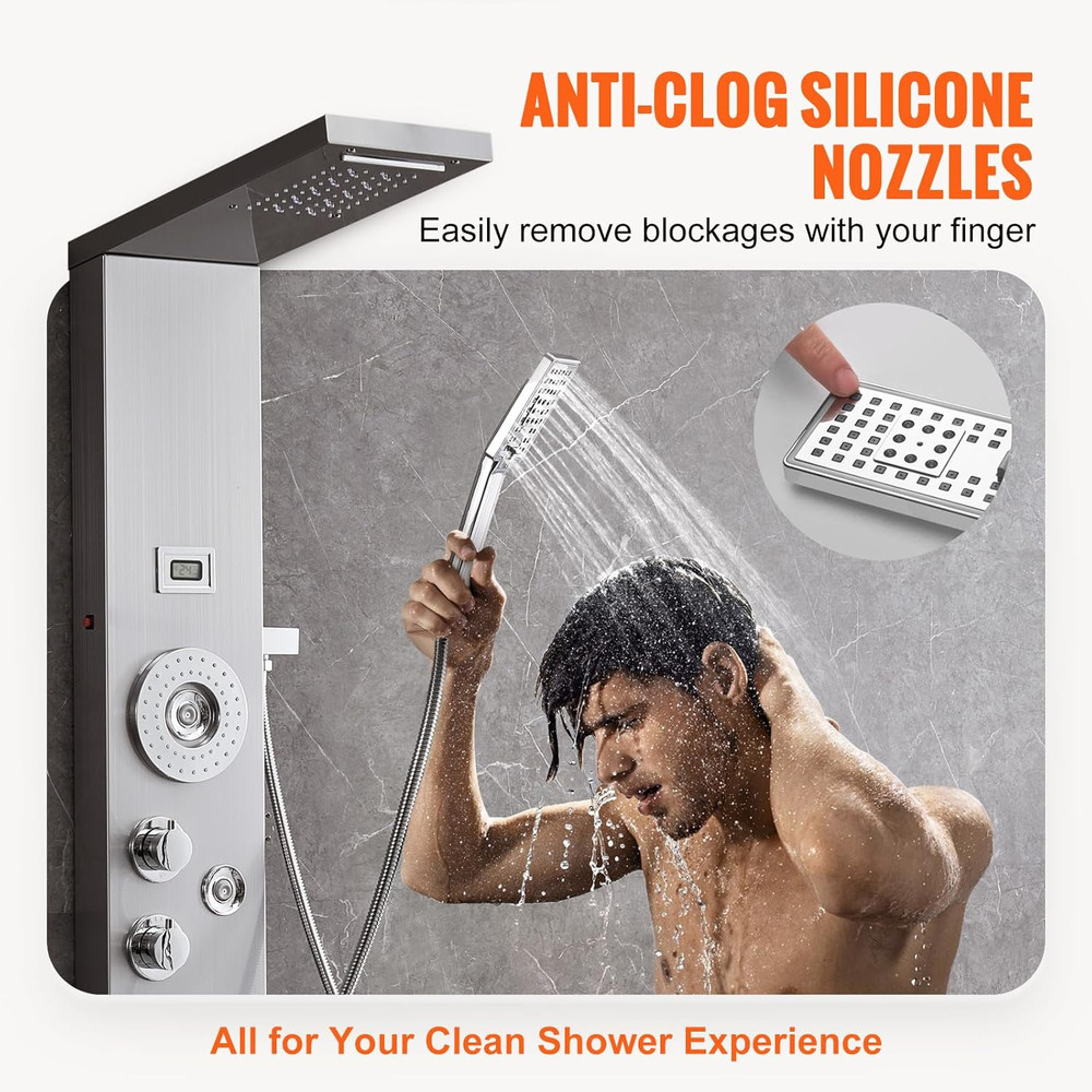 Shower Panel Tower System, 6 Shower Modes, LED & Display Shower Panel, Rainfall,
