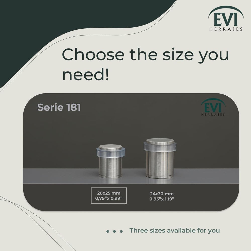 EVI | Pack 2 Doorstops | 20x25mm | Threaded Base | Transparent Rubber | Stain...