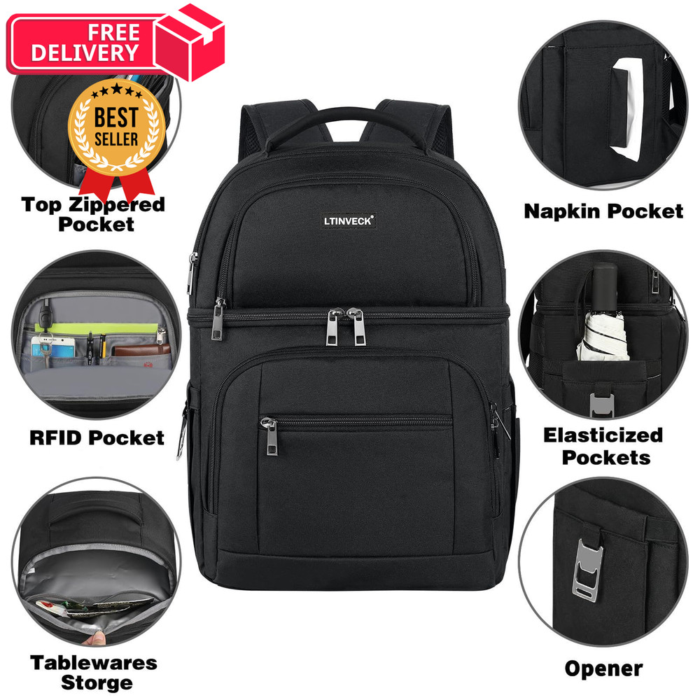 Cooler Backpack,Insulated Backpack Leakproof Double 30 cans, Black