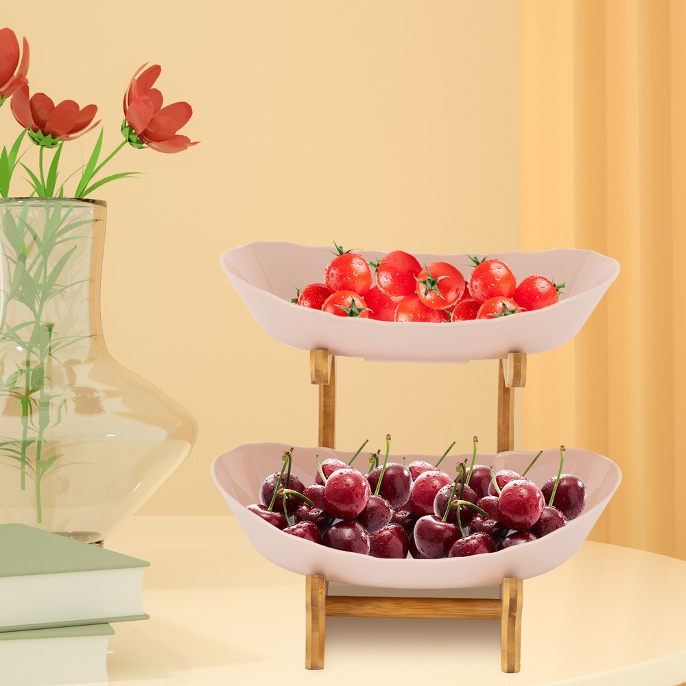 2-TierTabletop Fruit Basket Holder PP Decorative Bowl Storage Stand