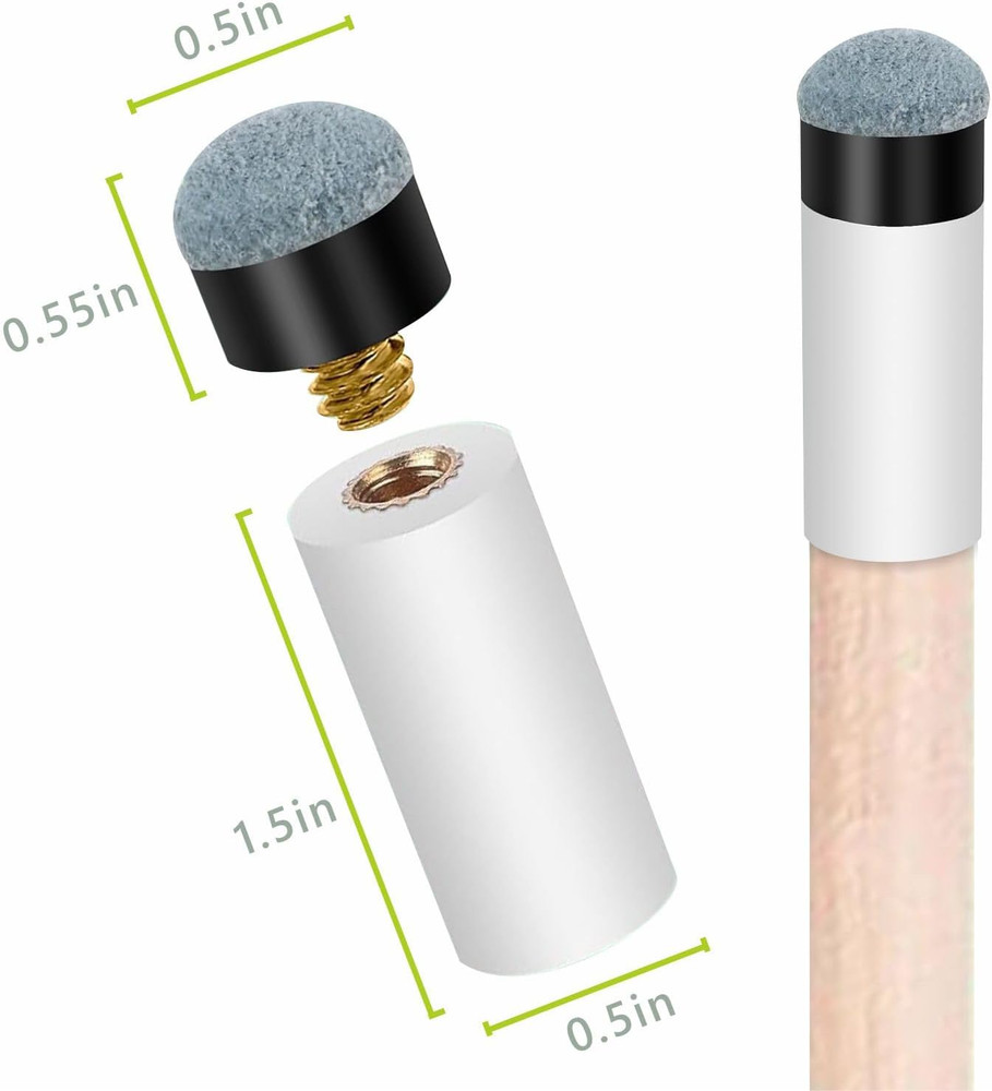 10 Sets Billiard Cues Tips Replacement with White Pool Cue Stick Ferrules, Billi