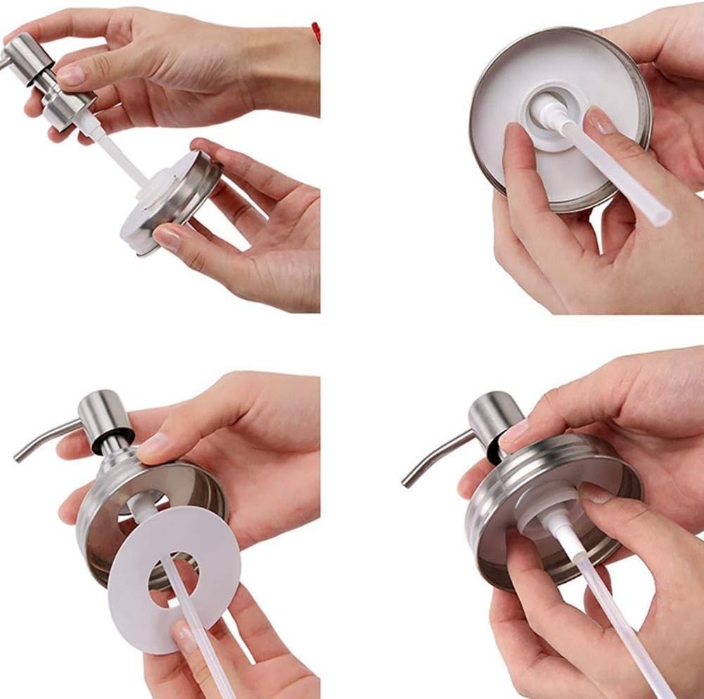 2 Pack Mason Jar Soap Dispenser Lids with Pumps, Rustproof Stainless Silver