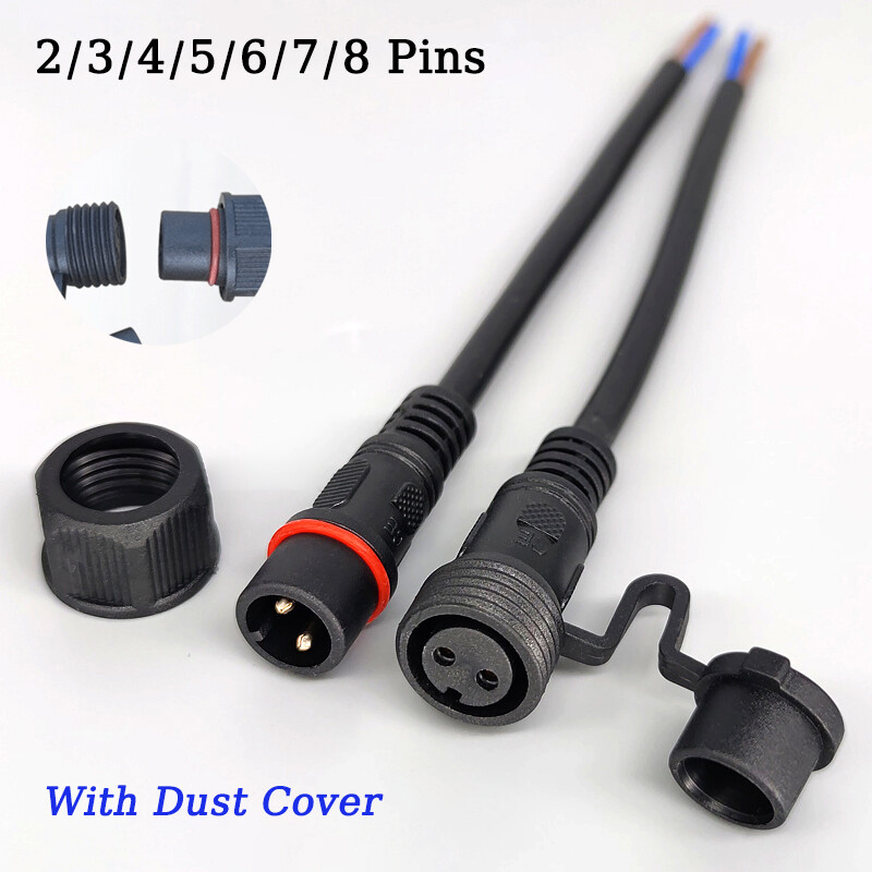 2-8Pins Waterproof Cable Wire Connector W/Cap Electrical Plug Socket Power IP68