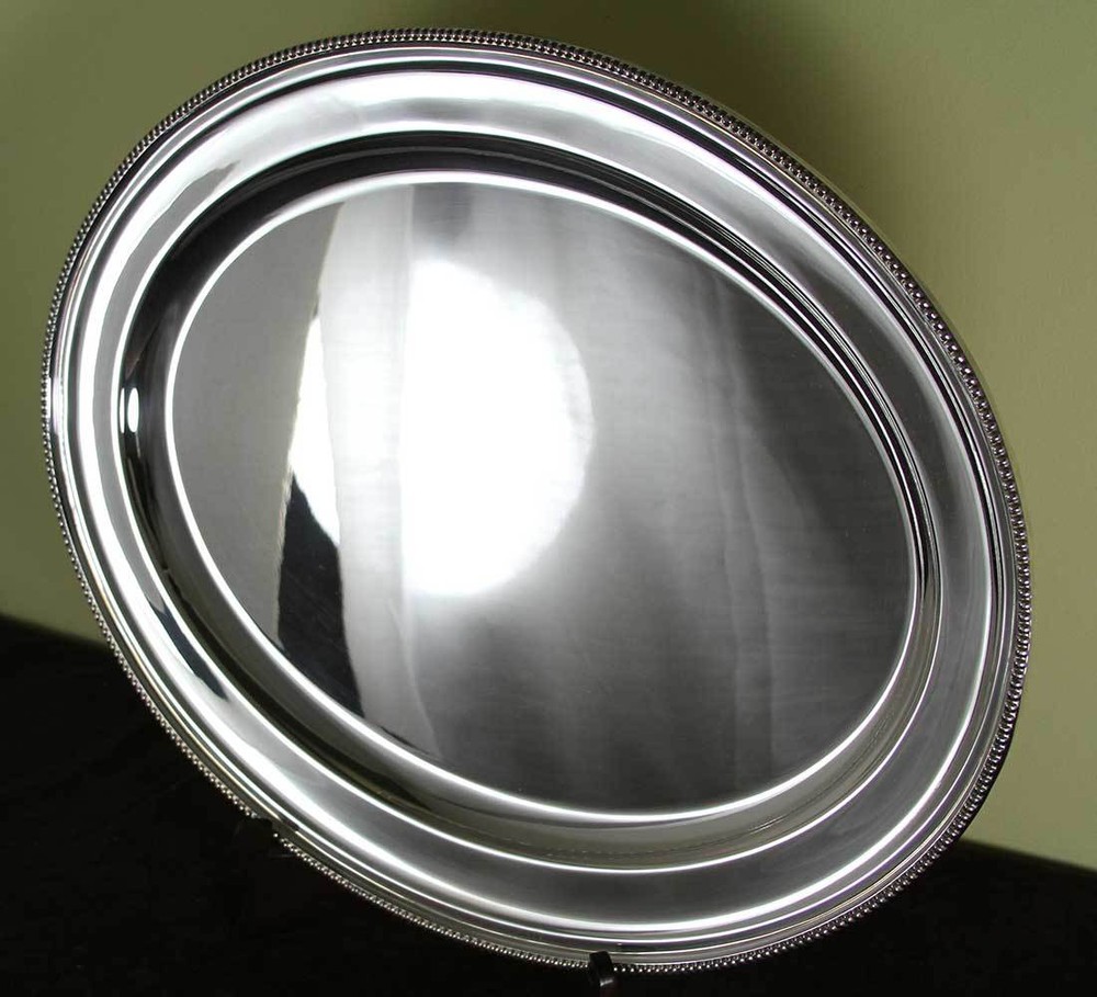 Oval Platter 20 W in. with Bead Pattern, Applied Border