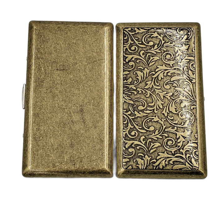 Victorian Style Cigarette Case Double Sided King & 100s Boteh Pattern Bronze