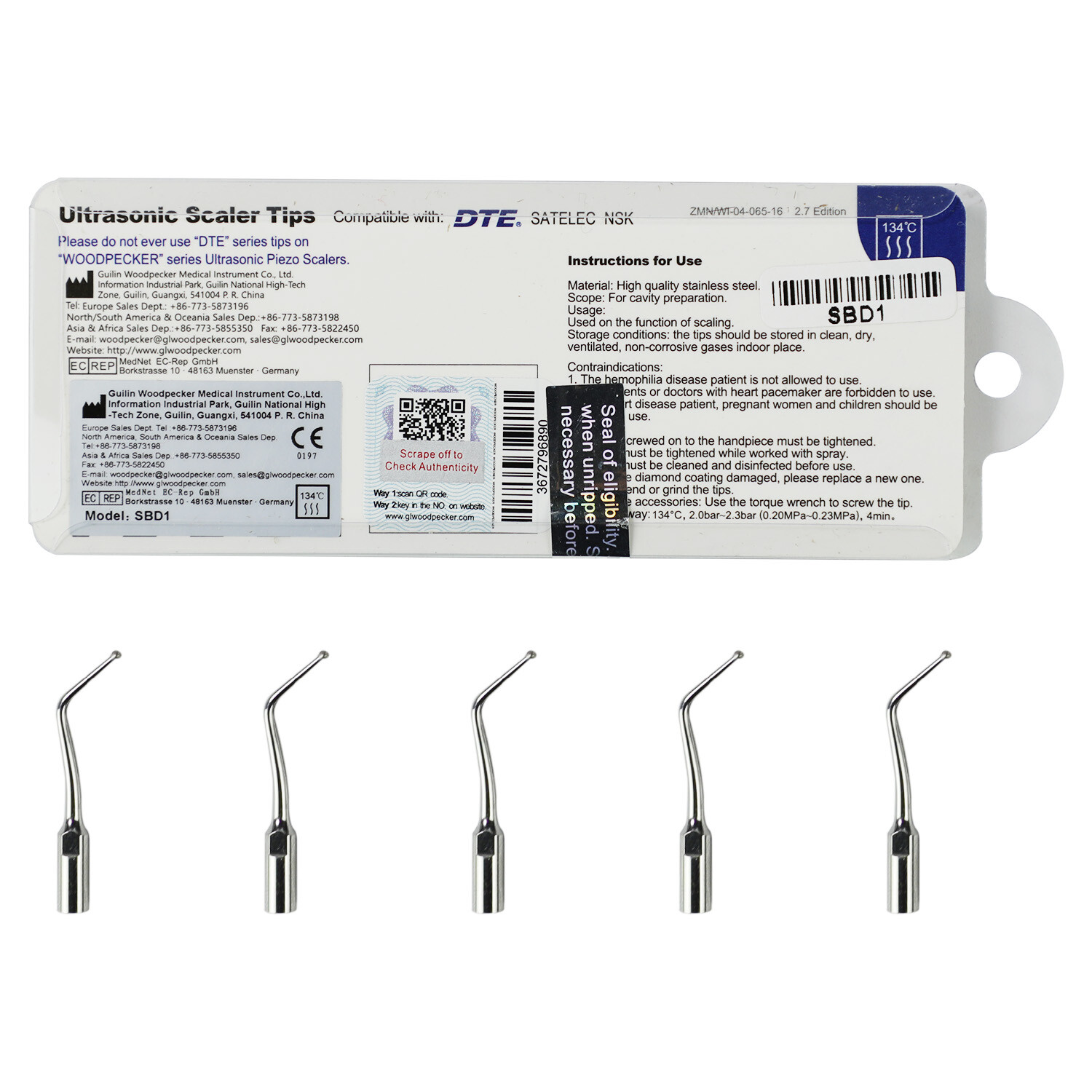 Woodpecker DTE Dental Ultrasonic Scaler Tips GD1 GD3 GD5 PD1 ED1 PD4 GD2 ED15