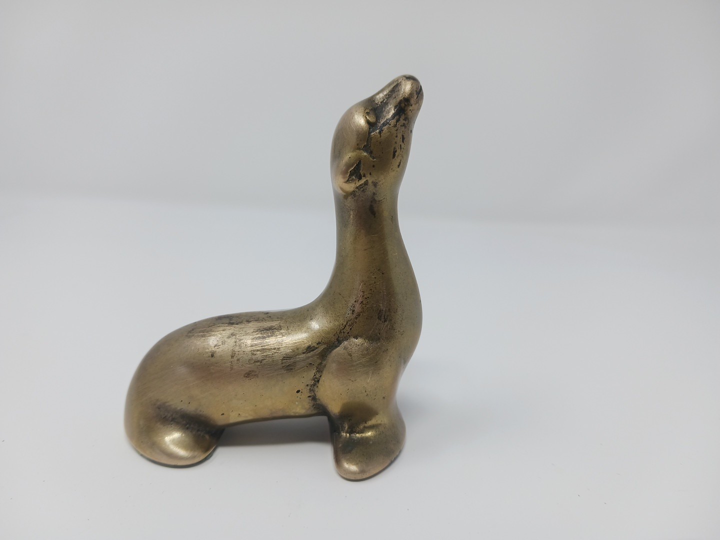 Vintage Seal / Sea Lion Solid Brass Statue Figurine Paperweight 3” Tall MCM