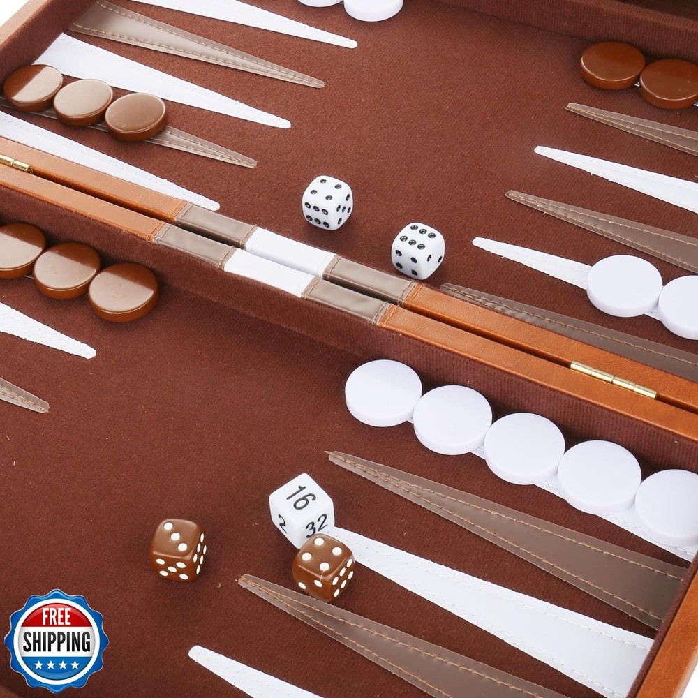 Backgammon Set - Classic Board Game with Premium Leather Case - P