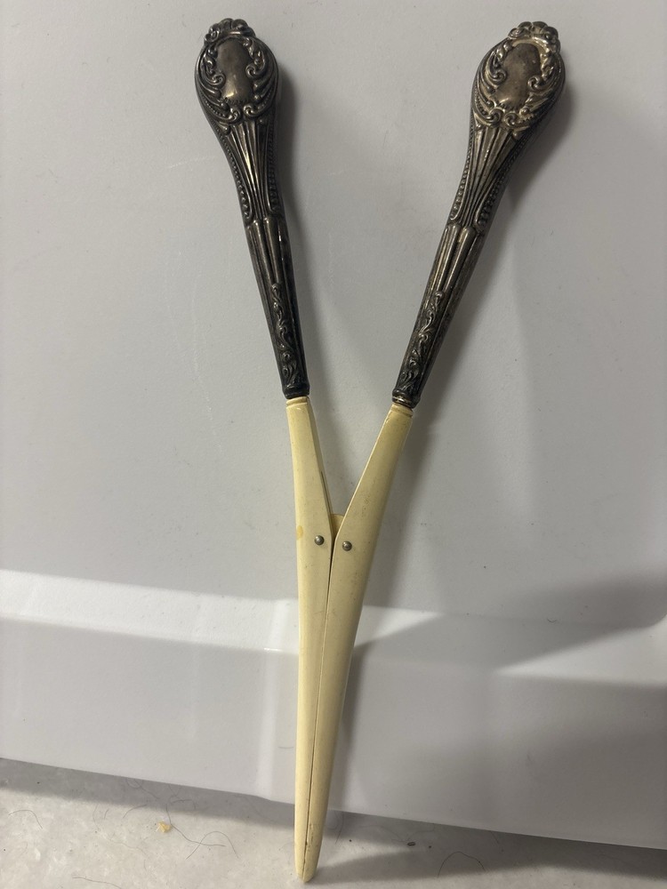 Antique Glove Stretcher Tool – Ornate Silver Plate & Bone Handles Victorian