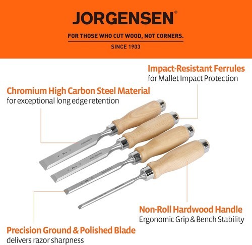 4-Piece Wood Carving Hand Chisel Tool Set Professional Woodworking Gouges Steel