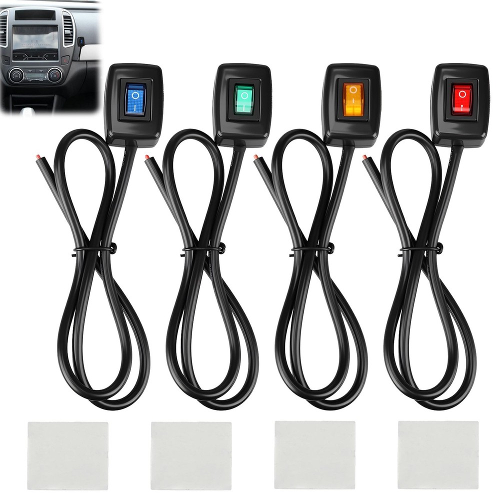 4 Pack Universal Paste Type Push Button Switch with Indicator Light, DC12V 10...