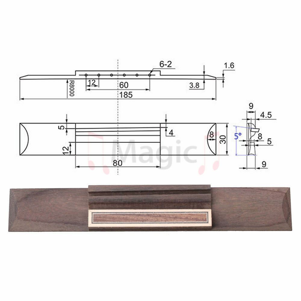 5pcs Indian Rosewood Classical Guitar Bridge for 6 string 39" Classical Guitar