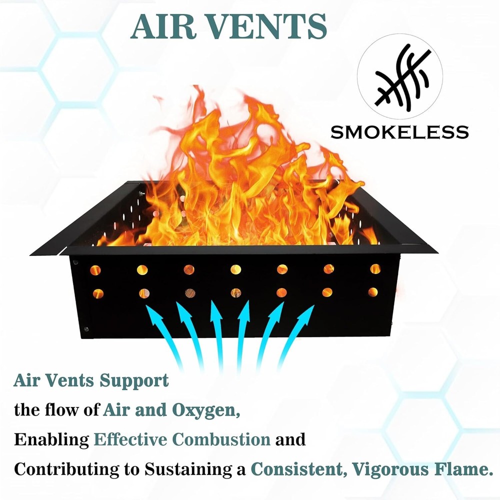 Fire Pit Ring Insert Square 29" OD & 25" ID With Coller Support & Air Vents