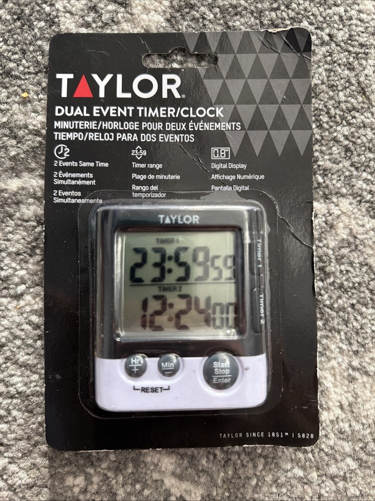 Taylor Dual Event Large Display Digital Kitchen Timer With Magnetic Back & Clip