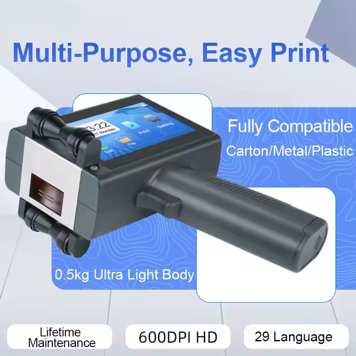 Handheld inkjet printer 25.4mm prints date text logo pattern on packaging bag
