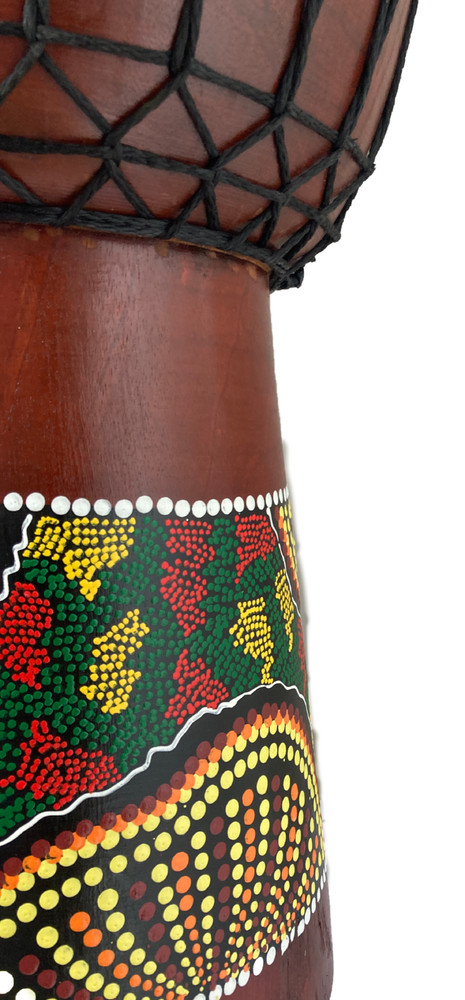 GRADE B X DISPLAY Painted Djembe Drum with Goat Hide and Aboriginal Dot Pattern