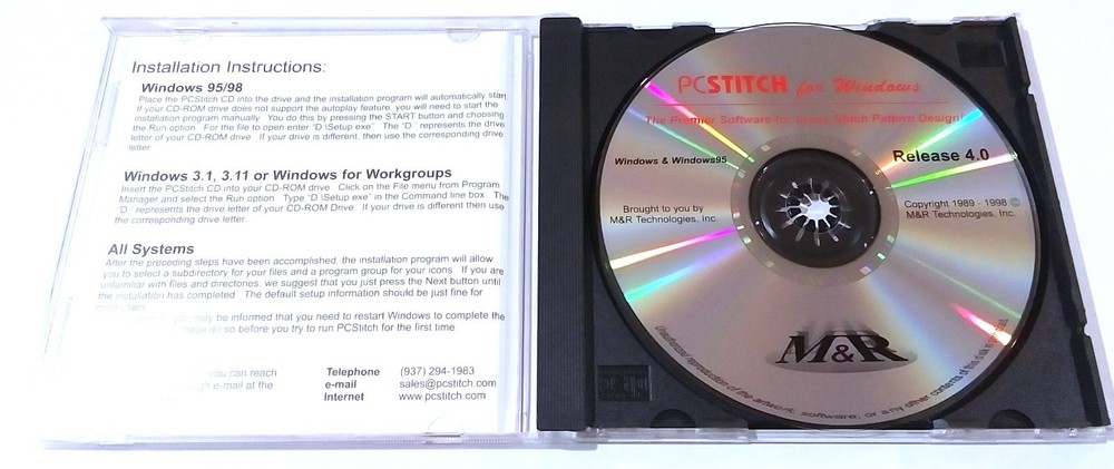 PCSTITCH CD ROM VERSION 4 CROSSSTITCH PATTERN DESIGN SOFRWARE 1999 M&R