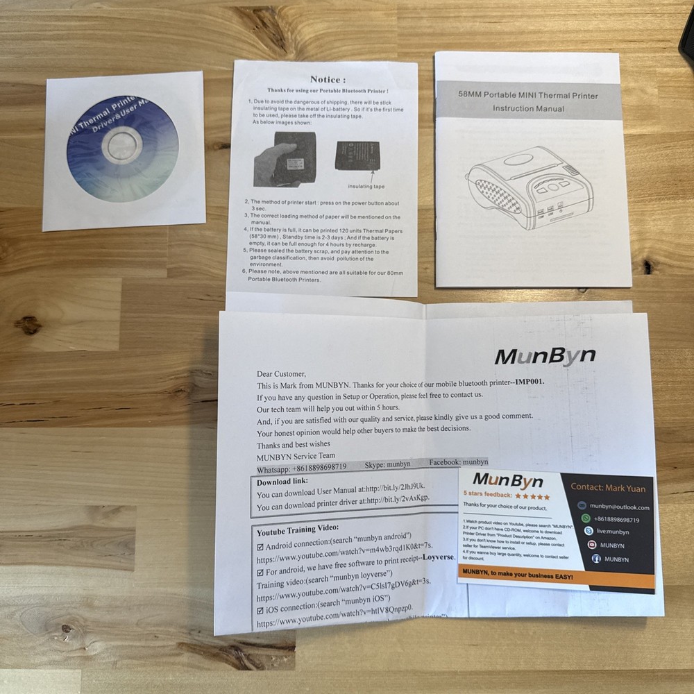 MUNBYN POS Receipt Printer Android Bluetooth Mobile Wireless 58mm IMP001 Series