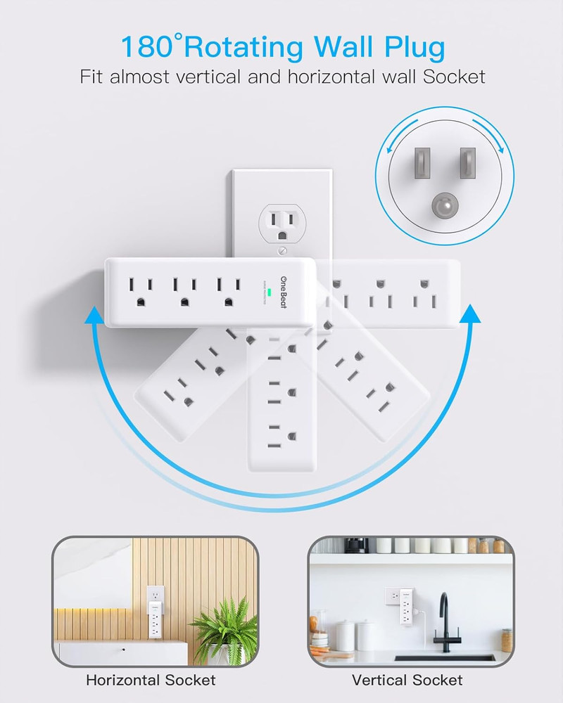 Surge Protector Outlet Extender with Rotating Plug, 9 AC Multi Plug Wall Outlet