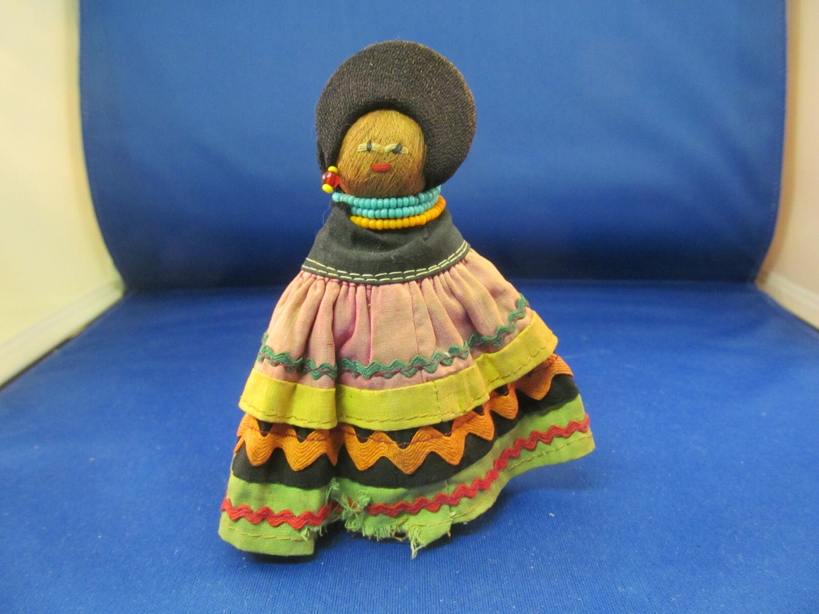 5" WOVEN CLOTH CARIBBEAN WOMAN DOLL WITH BEADS