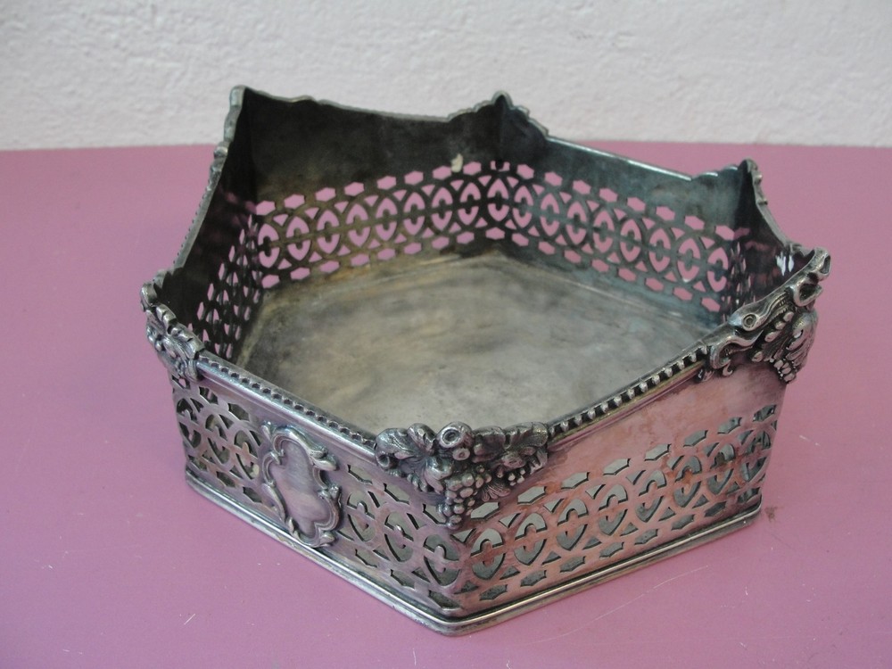 Ornate Reticulated Silver Metal dish
