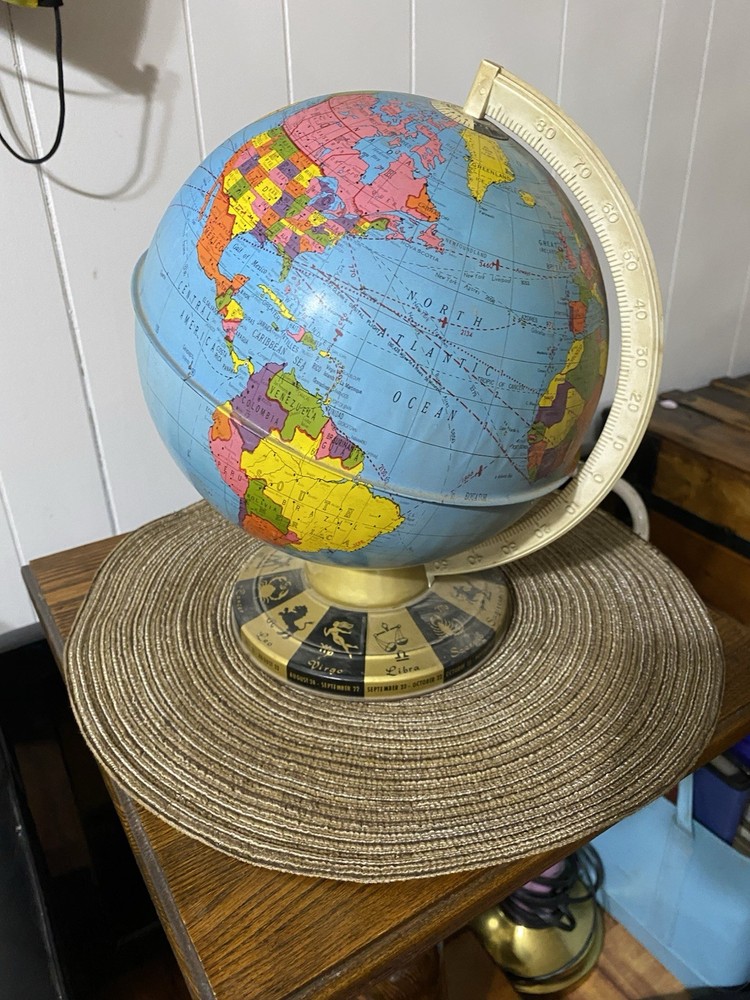 Multicolor Tabletop Globe with Rotating Axis, Zodiac Base, Political Map