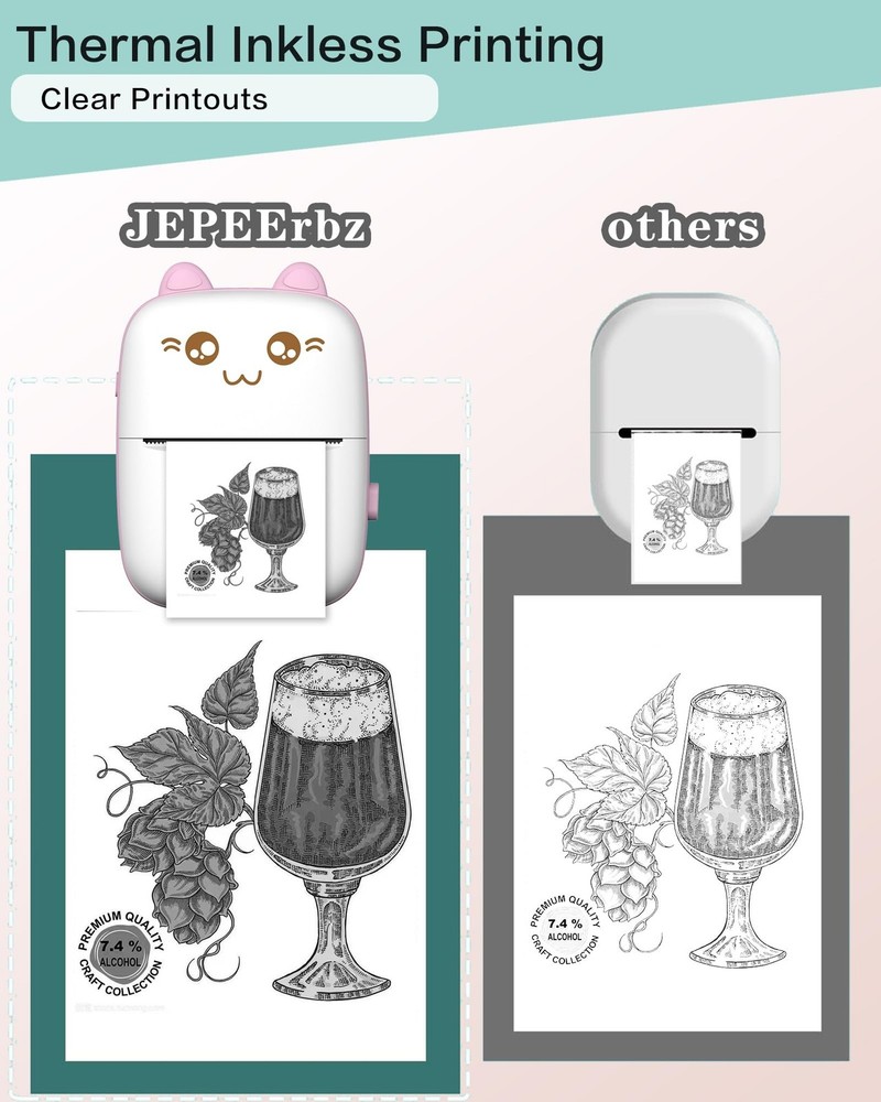 Mini Printer Portable, Inkless Sticker printer with 8 Rolls Paper, Bluetooth ...