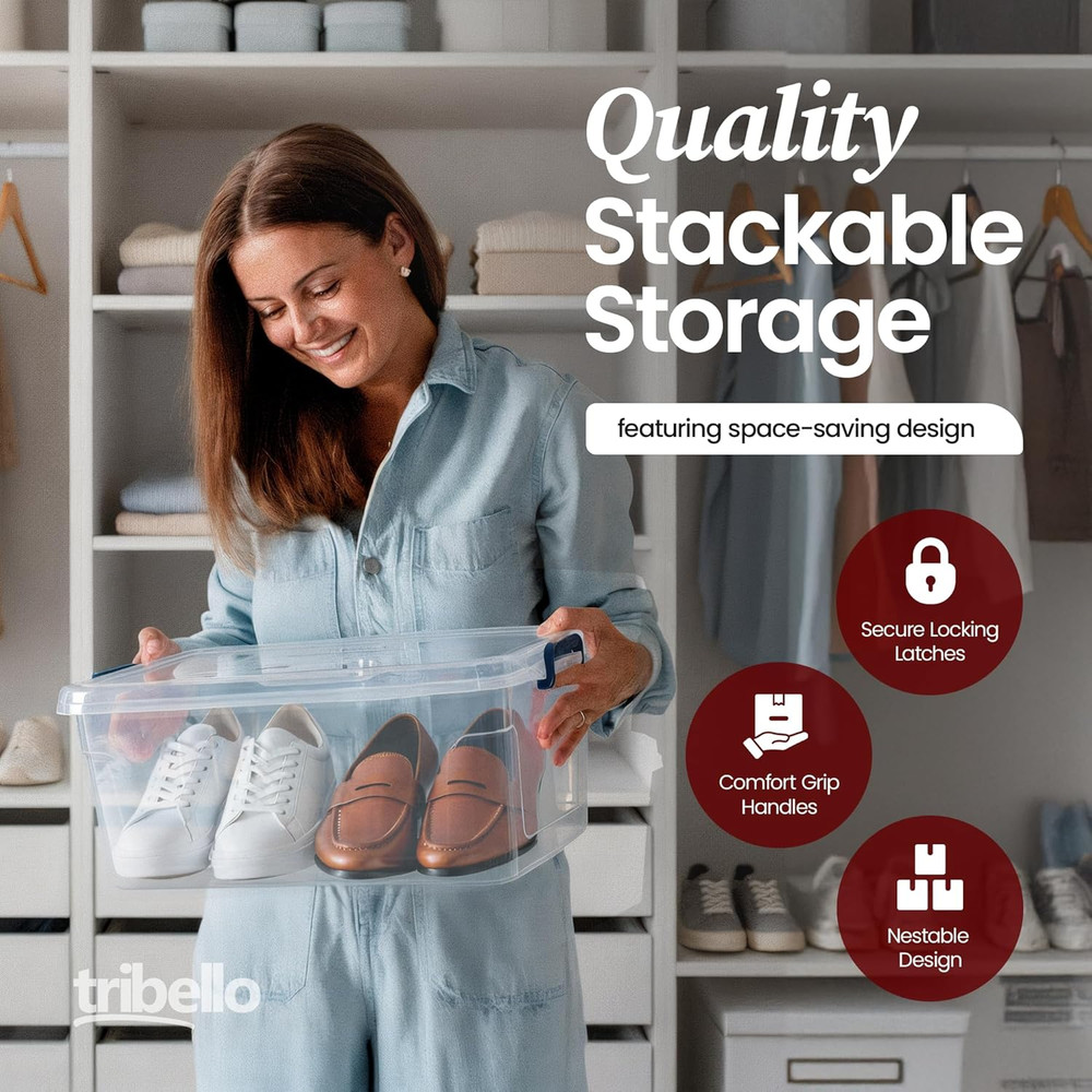 Plastic Storage Bins with Lids, Clear Stackable Storage Containers - 16 Qt - 2 P