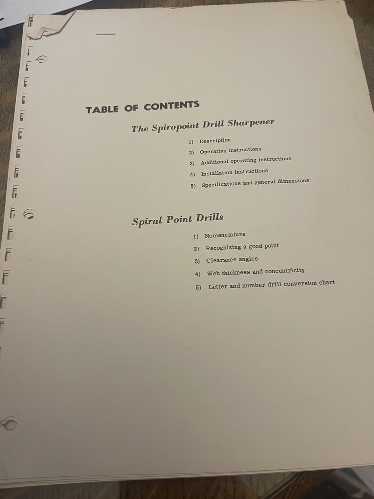 SPIROPOINT DRILL SHARPENER OPERATING INSTRUCTIONS SERVICE MANUAL Book