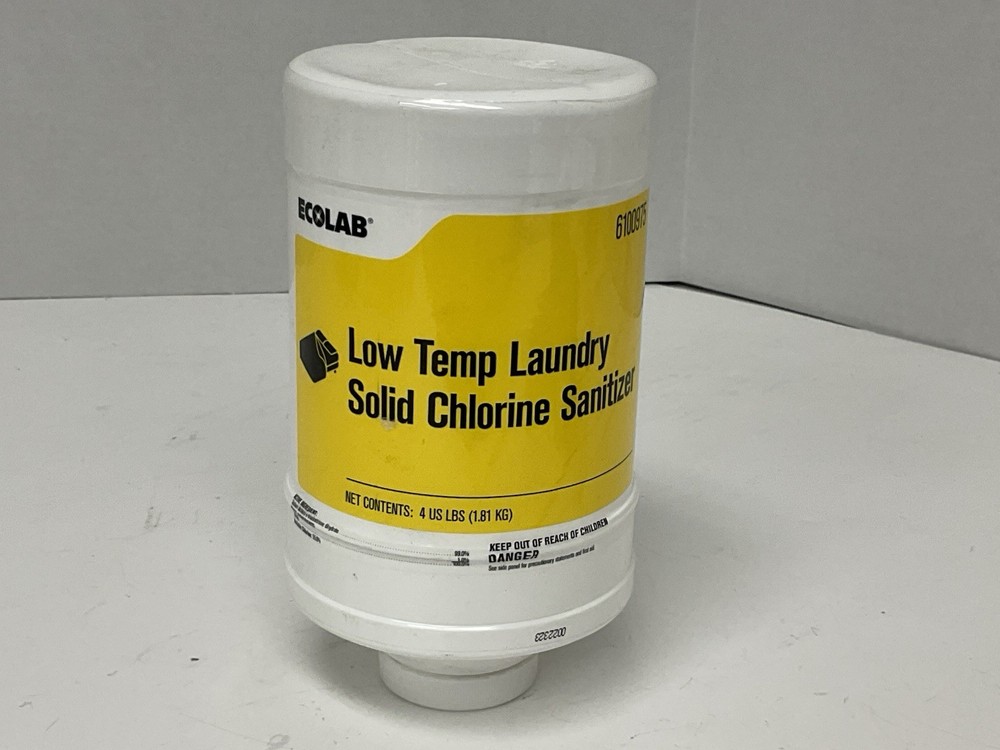 Ecolab 6100975 Low Temp Laundry Solid Chlorine Sanitizer Container 4 lbs