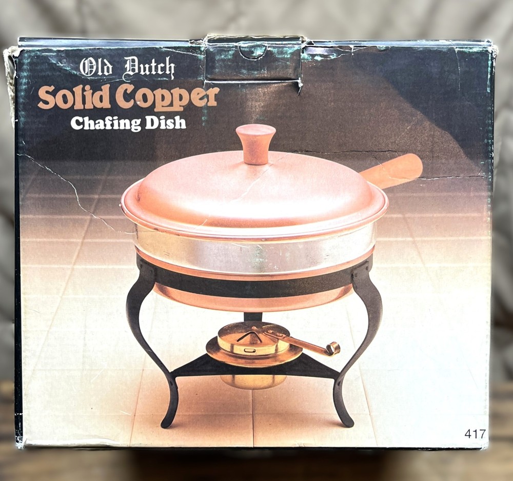 Vintage Old Dutch Solid Copper Chafing Dish w/Box